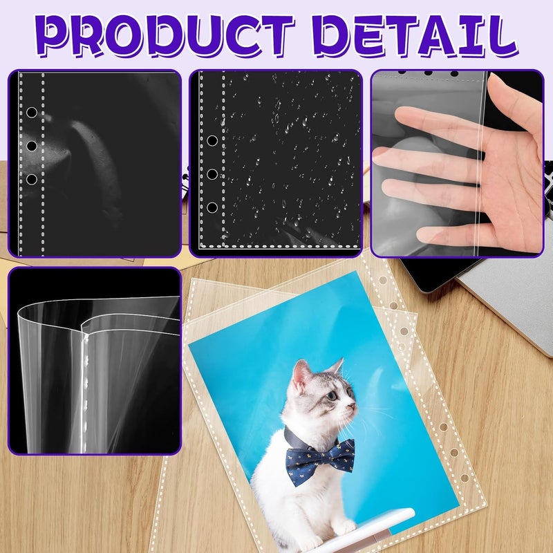 VOKOY 90 Pack Clear Binder Sleeves, Double Sided 1 Pocket Plastic Sleeves Pouch Binder Inserts Refill Sheets Protectors Photo Card Album Page Sticker Organizer for 6 Ring A5 Binder, 180 Pockets - Image 3